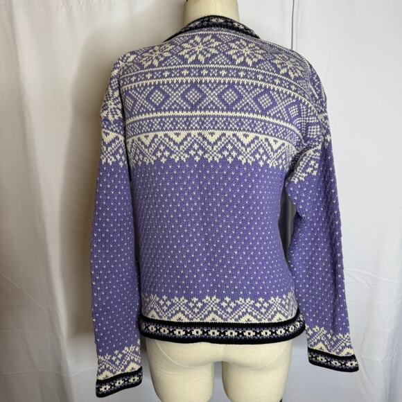 L.L.Bean Fair Isle Nordic Cotton Henley Sweater Purple 90s Vintage Women's Small - Picture 3 of 8
